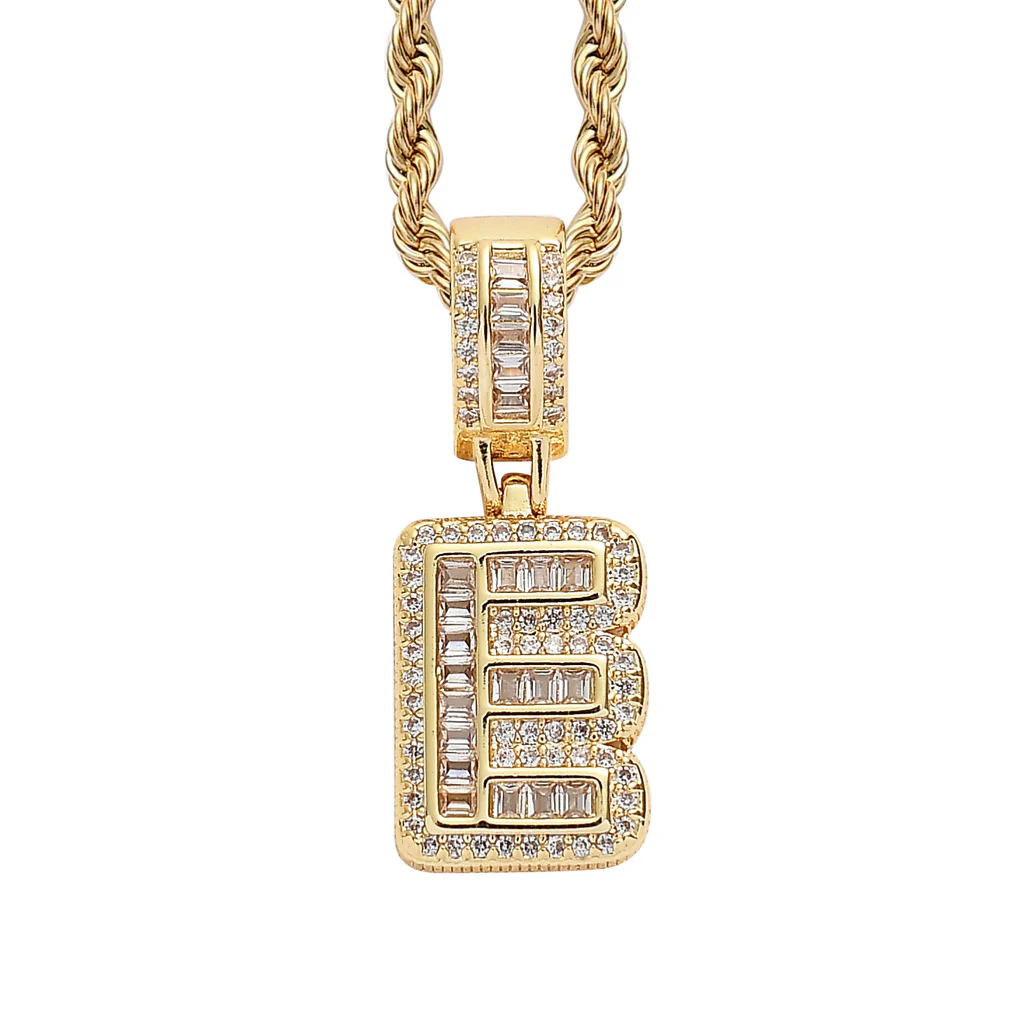 Baguette Iced A to Z Letters Pendants in 14K Gold - Image 10