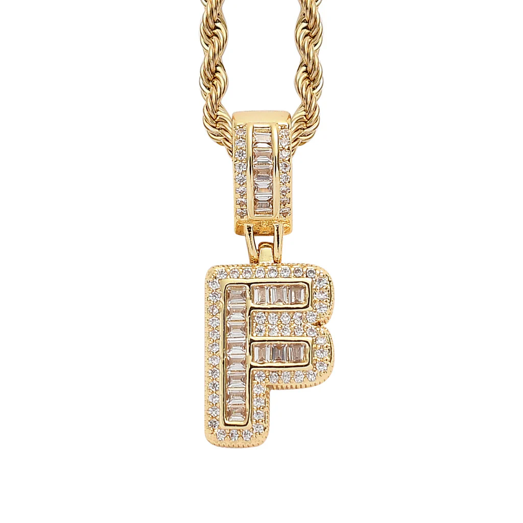 Baguette Iced A to Z Letters Pendants in 14K Gold - Image 11