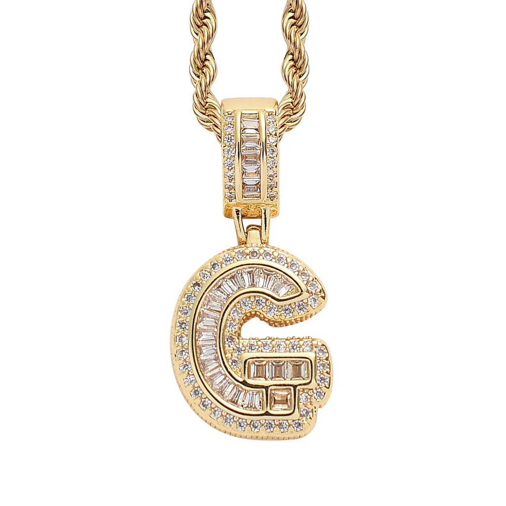 Baguette Iced A to Z Letters Pendants in 14K Gold - Image 12
