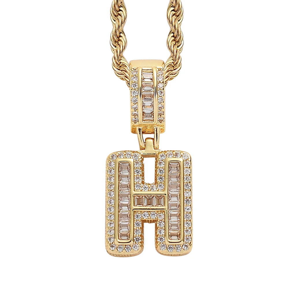 Baguette Iced A to Z Letters Pendants in 14K Gold - Image 13