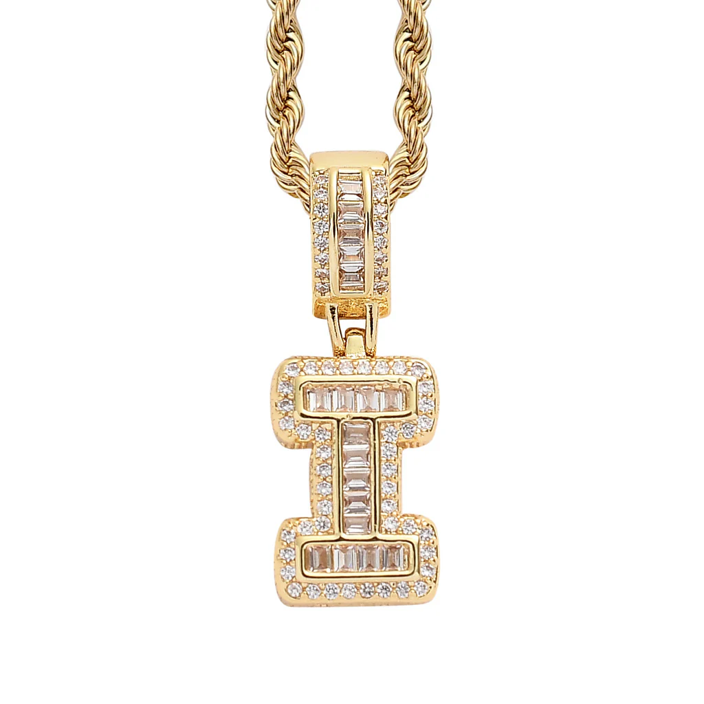 Baguette Iced A to Z Letters Pendants in 14K Gold - Image 14