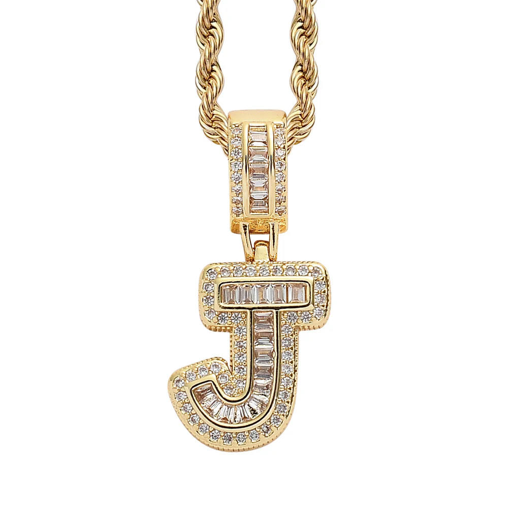 Baguette Iced A to Z Letters Pendants in 14K Gold - Image 15
