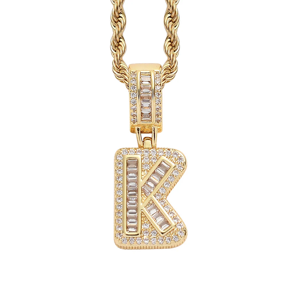 Baguette Iced A to Z Letters Pendants in 14K Gold - Image 16