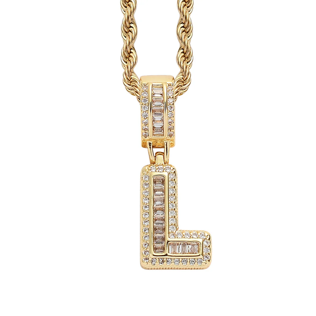 Baguette Iced A to Z Letters Pendants in 14K Gold - Image 17