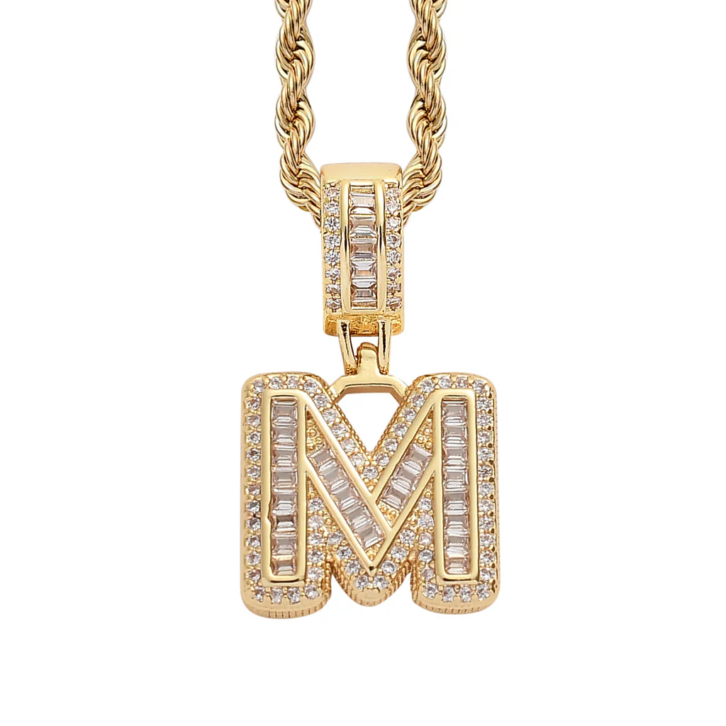 Baguette Iced A to Z Letters Pendants in 14K Gold - Image 18