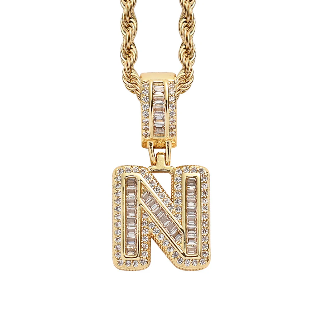 Baguette Iced A to Z Letters Pendants in 14K Gold - Image 19