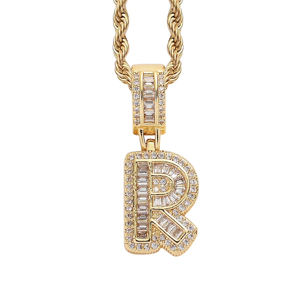 Baguette Iced A to Z Letters Pendants in 14K Gold - Image 23