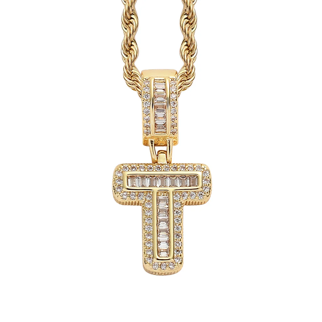 Baguette Iced A to Z Letters Pendants in 14K Gold - Image 25
