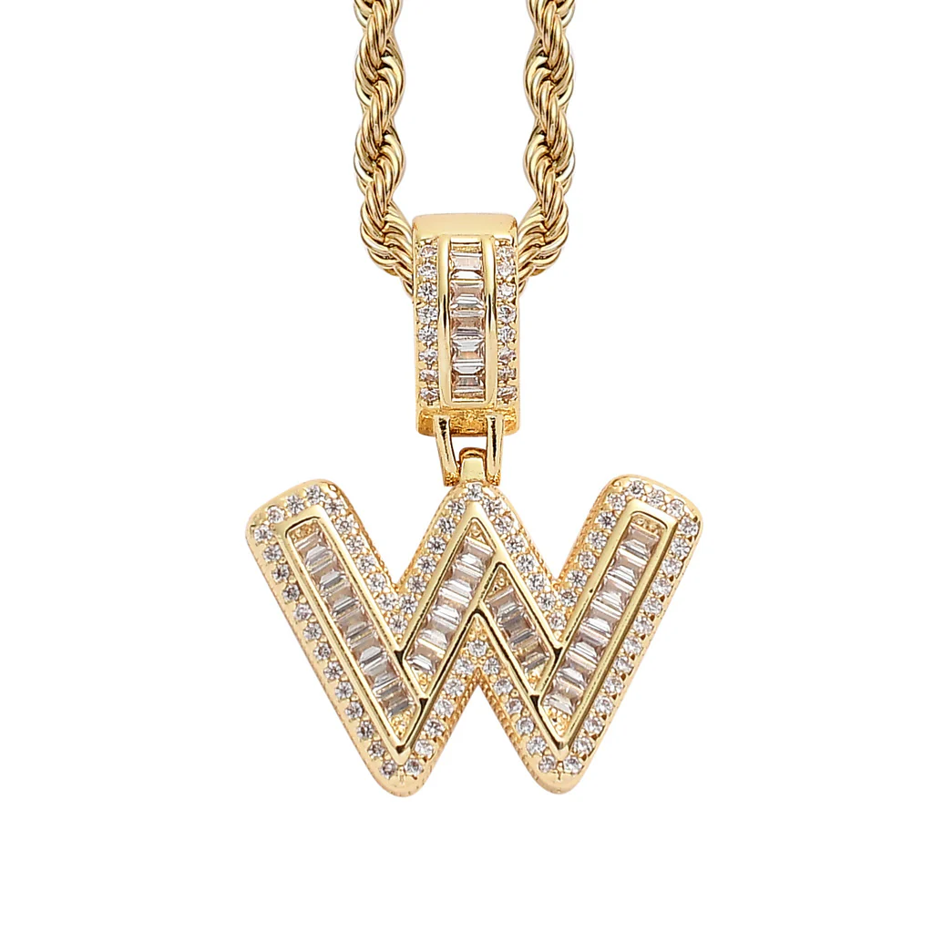 Baguette Iced A to Z Letters Pendants in 14K Gold - Image 28