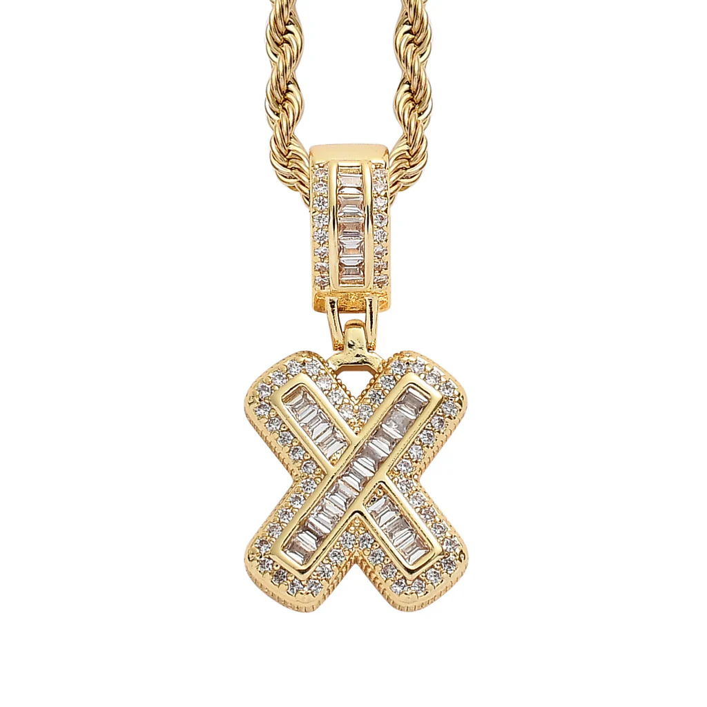Baguette Iced A to Z Letters Pendants in 14K Gold - Image 29