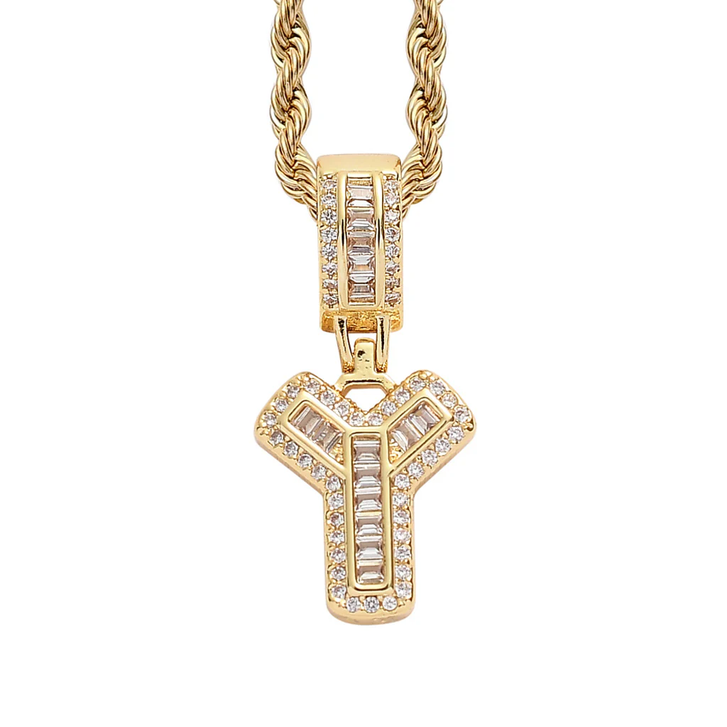 Baguette Iced A to Z Letters Pendants in 14K Gold - Image 30