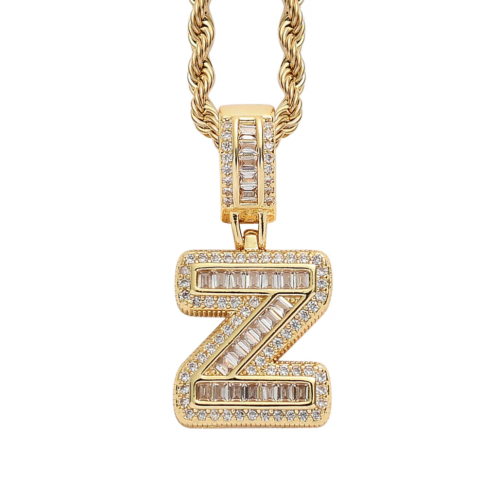 Baguette Iced A to Z Letters Pendants in 14K Gold - Image 5