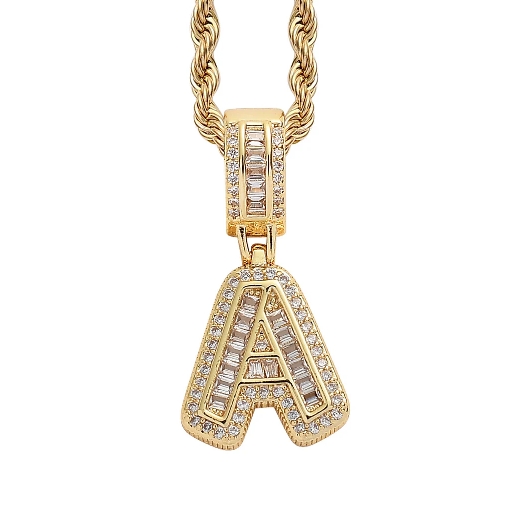 Baguette Iced A to Z Letters Pendants in 14K Gold - Image 6