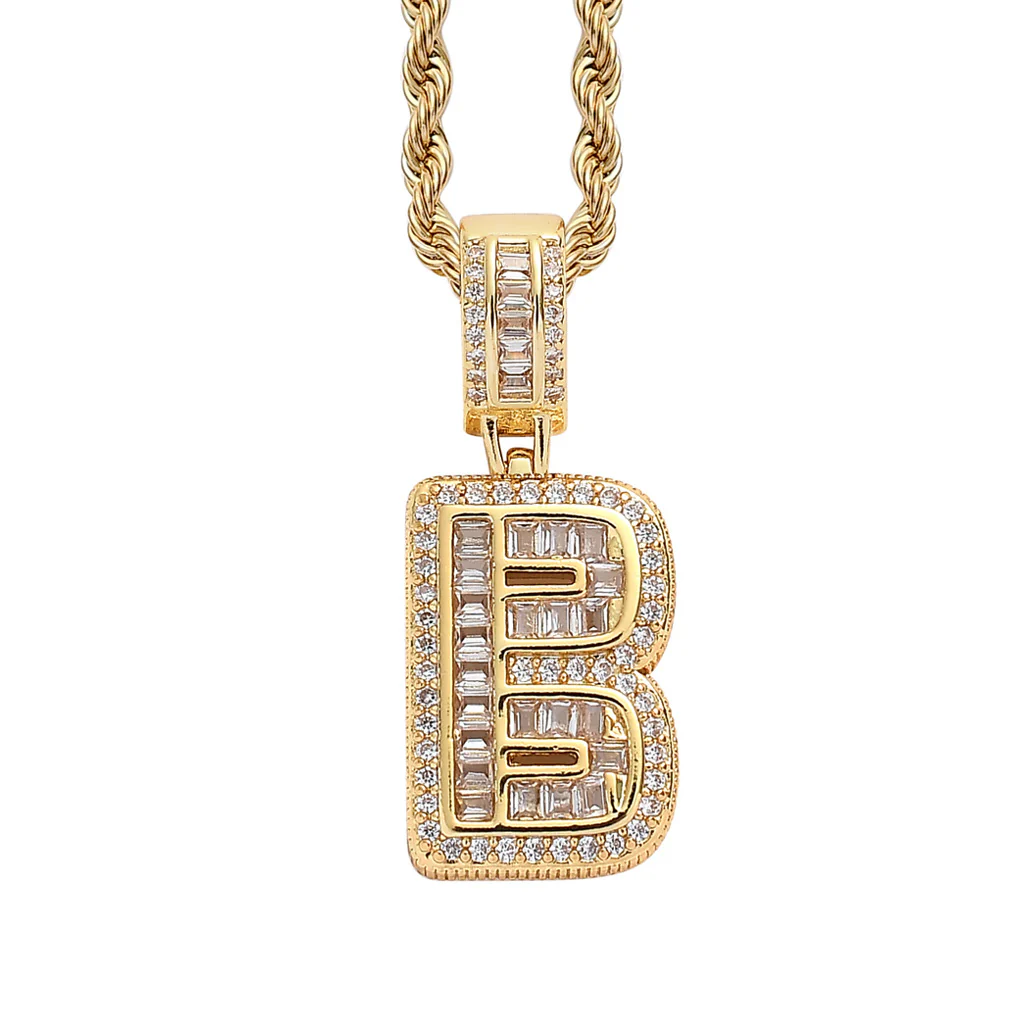 Baguette Iced A to Z Letters Pendants in 14K Gold - Image 7