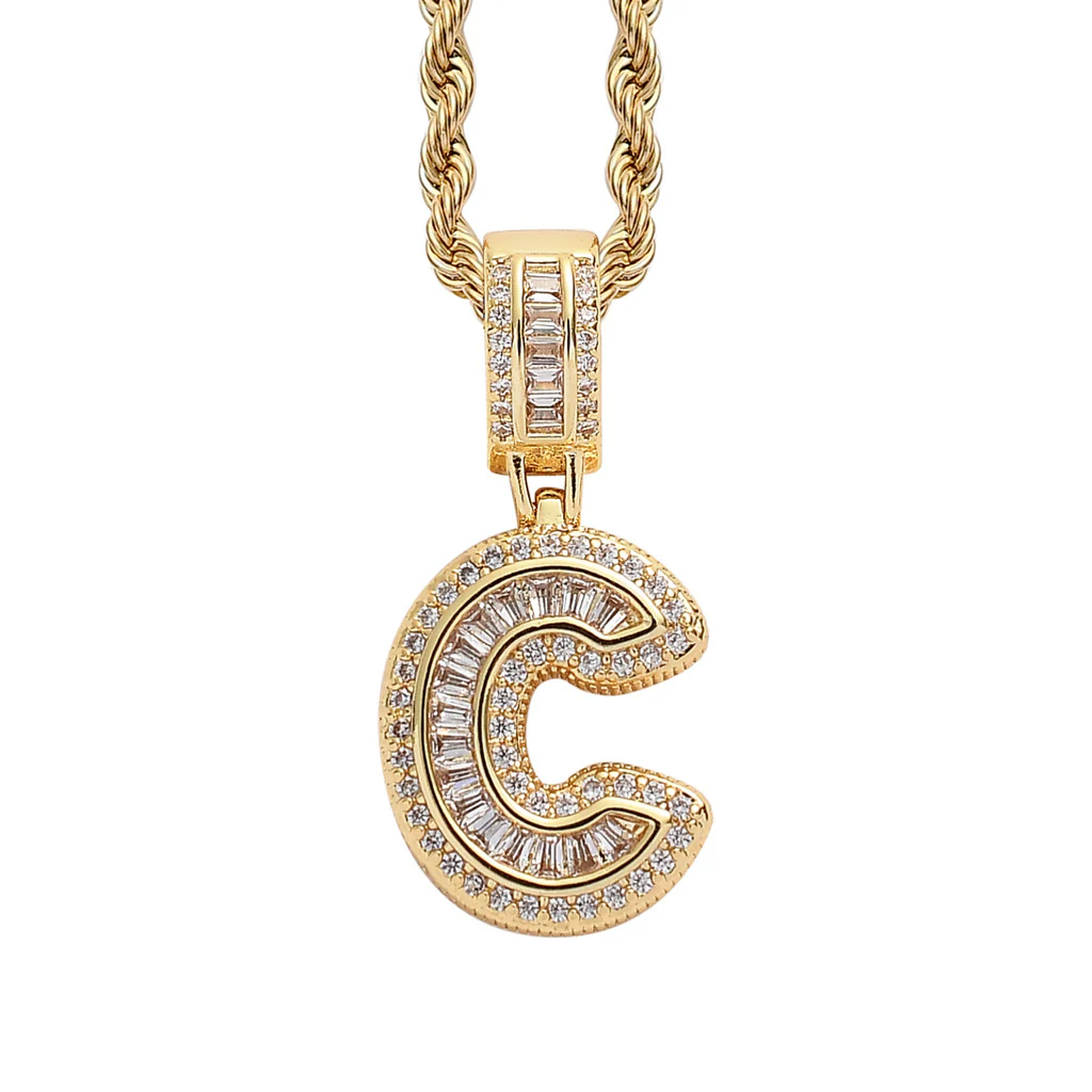 Baguette Iced A to Z Letters Pendants in 14K Gold - Image 8