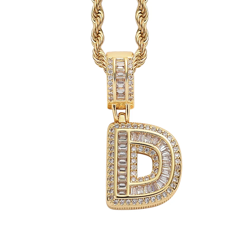 Baguette Iced A to Z Letters Pendants in 14K Gold - Image 9