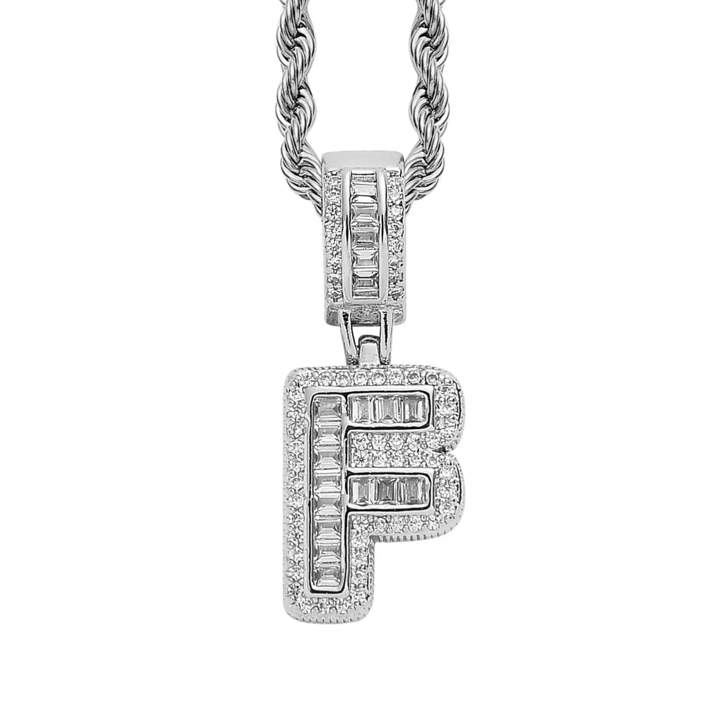 Baguette Iced A to Z Letters Pendants in White Gold - Image 10