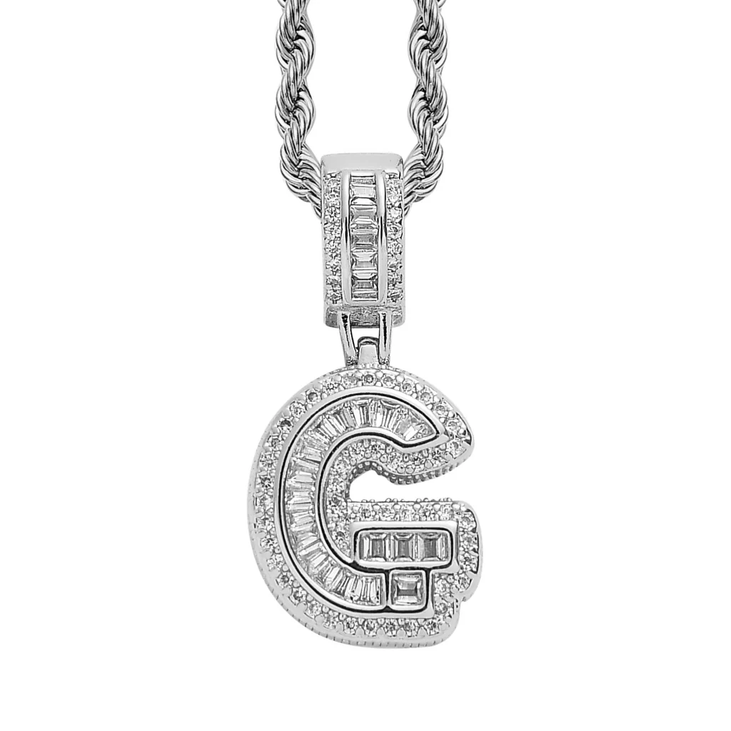Baguette Iced A to Z Letters Pendants in White Gold - Image 11