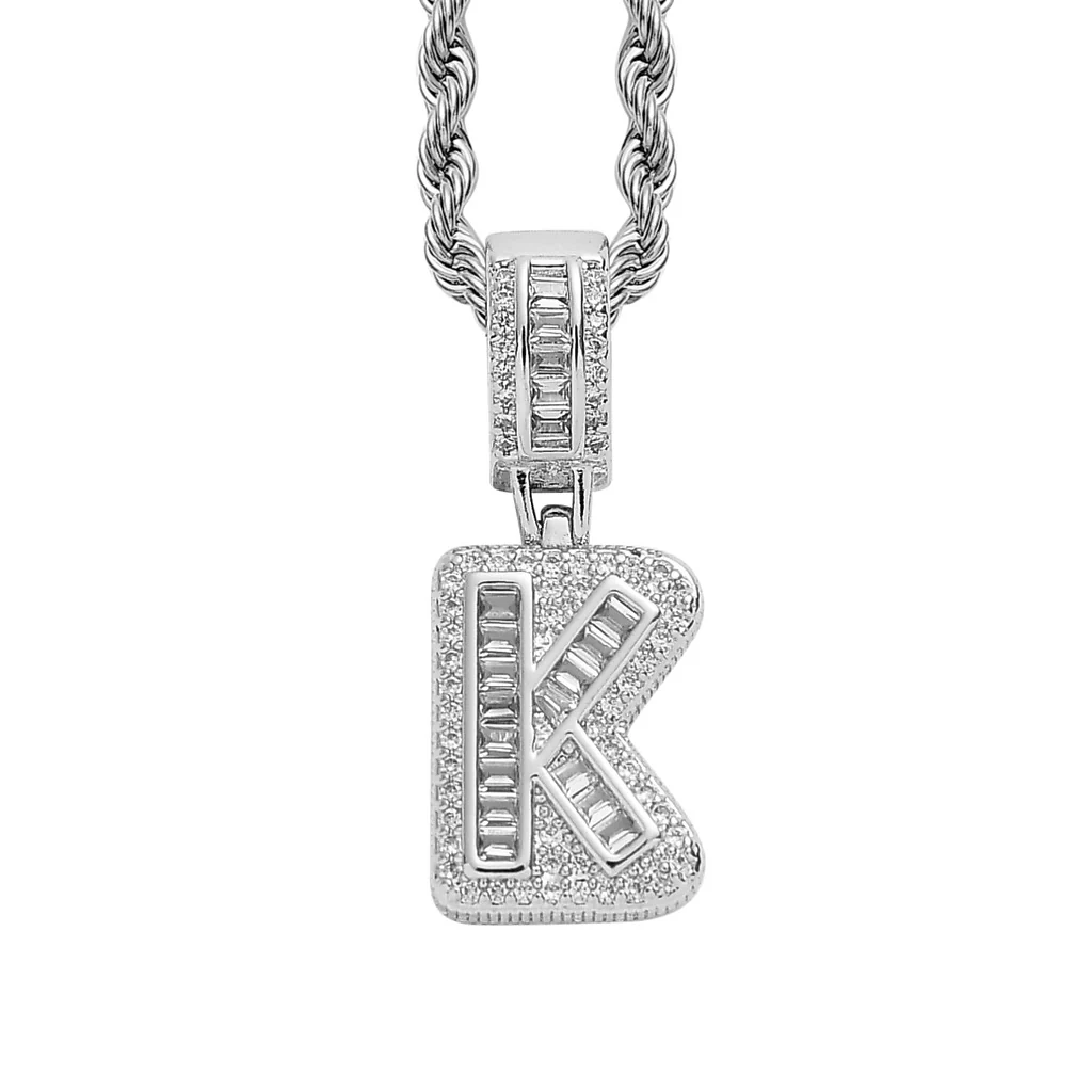 Baguette Iced A to Z Letters Pendants in White Gold - Image 15