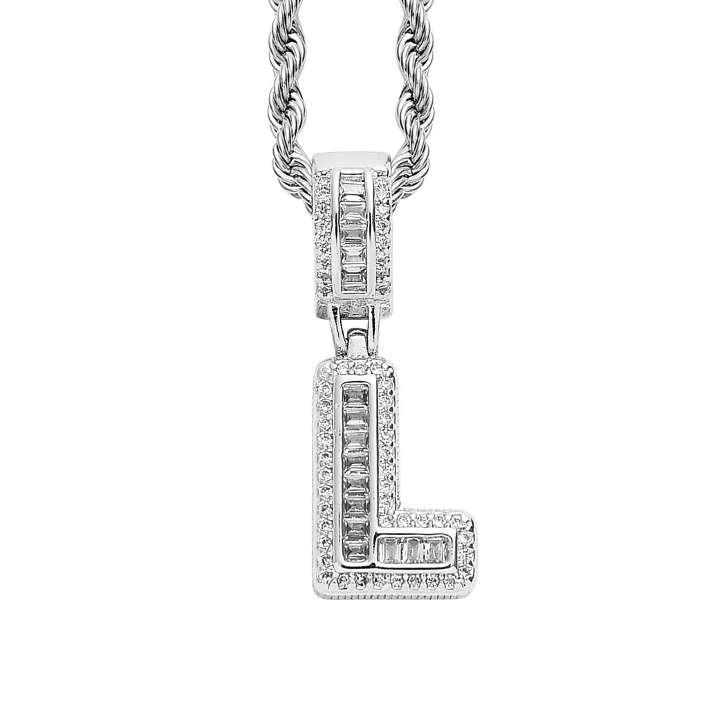 Baguette Iced A to Z Letters Pendants in White Gold - Image 16