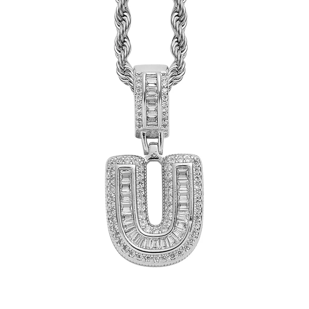 Baguette Iced A to Z Letters Pendants in White Gold - Image 25