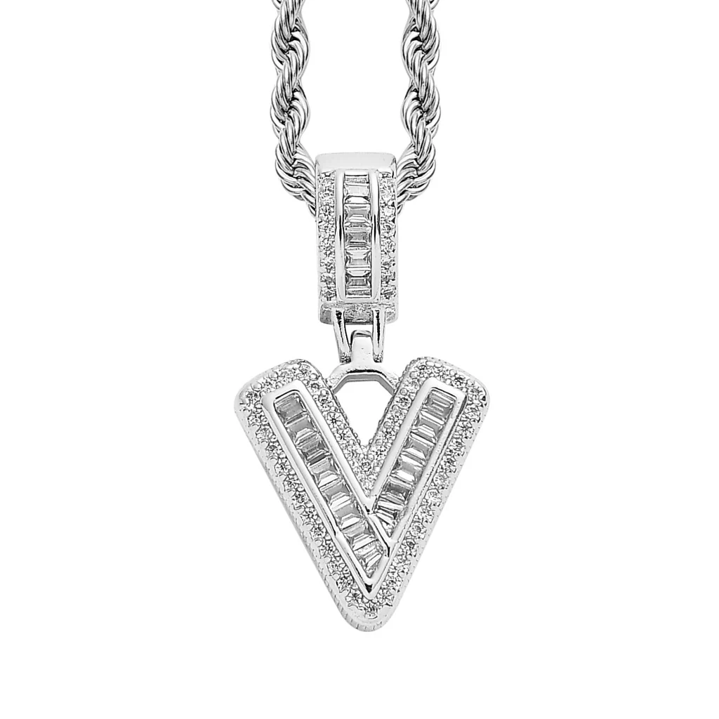 Baguette Iced A to Z Letters Pendants in White Gold - Image 26