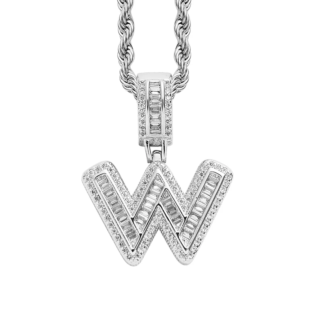 Baguette Iced A to Z Letters Pendants in White Gold - Image 27