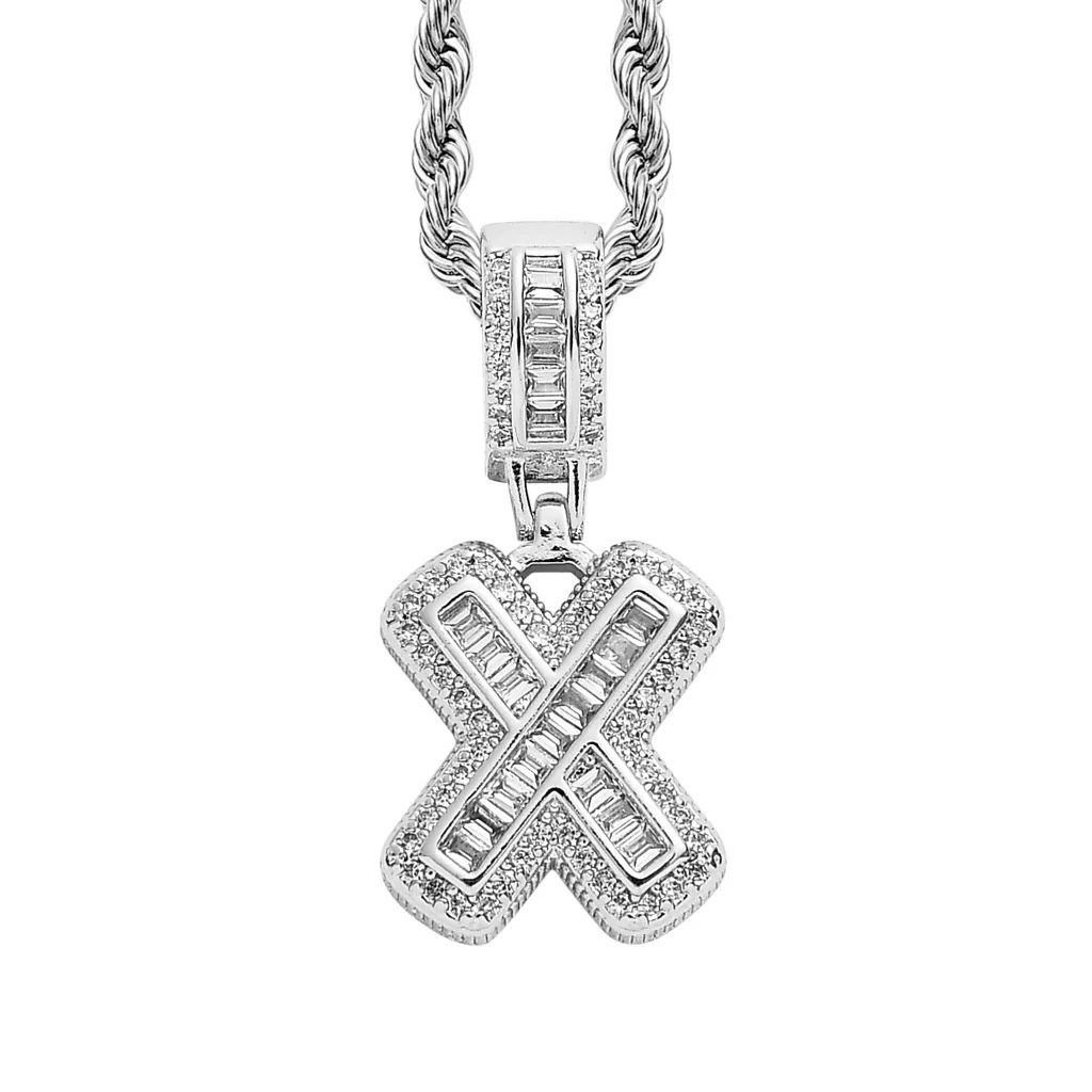 Baguette Iced A to Z Letters Pendants in White Gold - Image 28