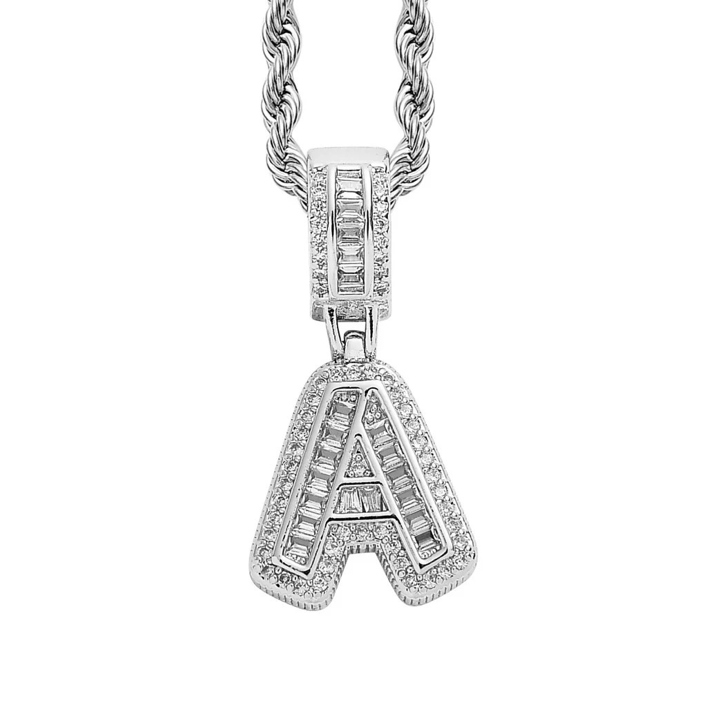 Baguette Iced A to Z Letters Pendants in White Gold - Image 5