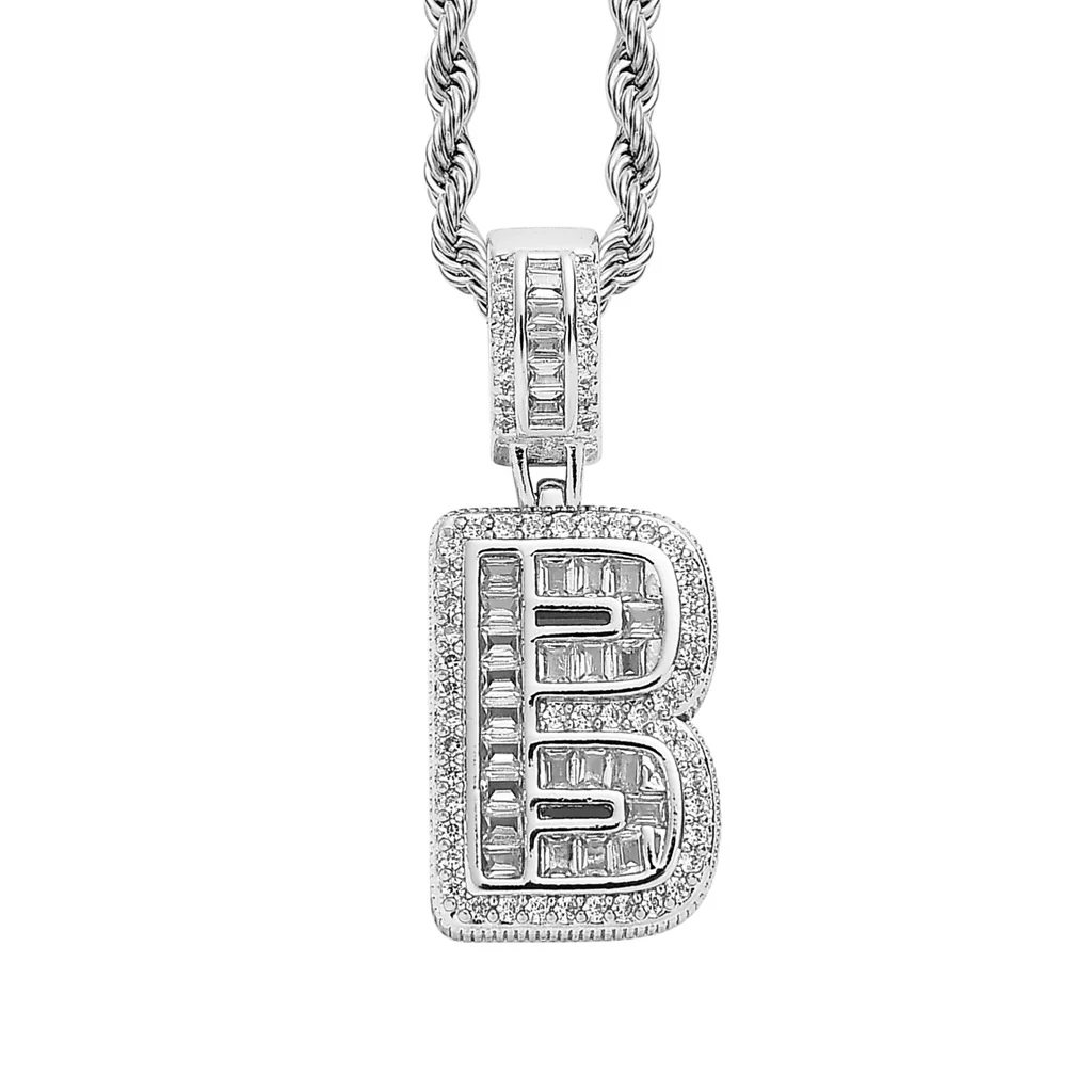 Baguette Iced A to Z Letters Pendants in White Gold - Image 6