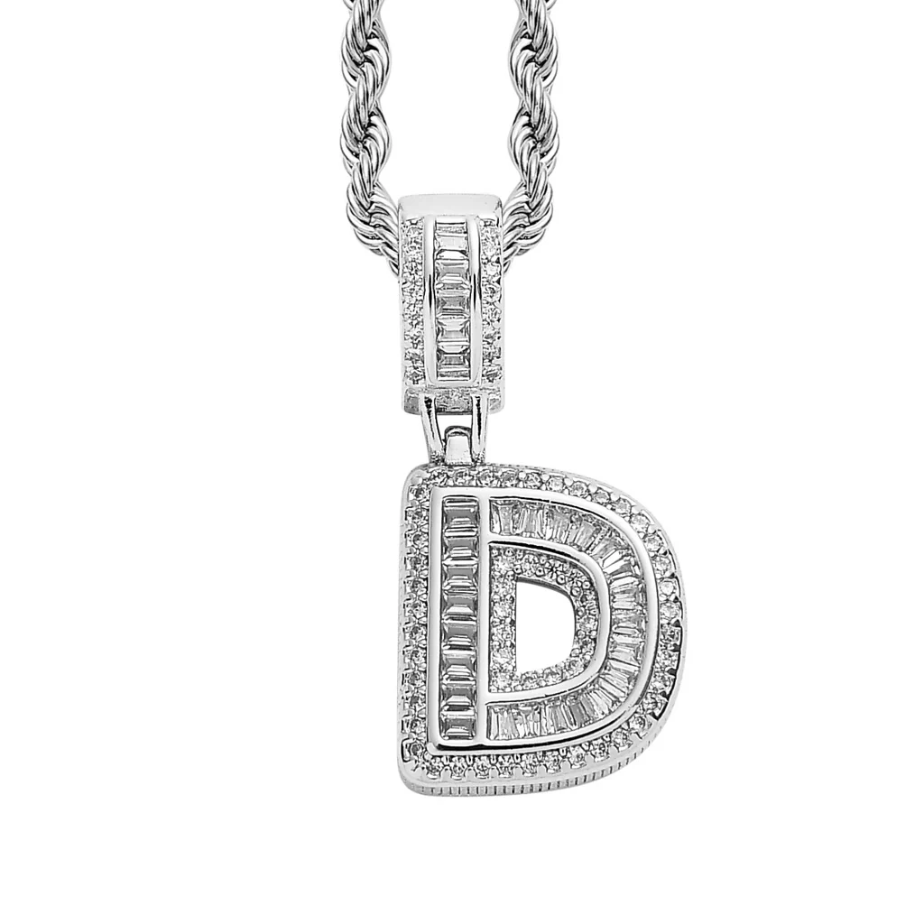 Baguette Iced A to Z Letters Pendants in White Gold - Image 8